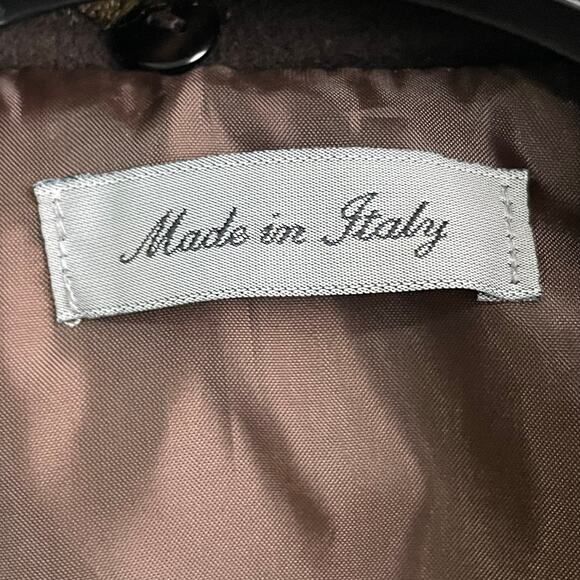 Vintage XL Made in Italy brown trench coat fur collar winter lambs wool classic - Picture 6 of 12